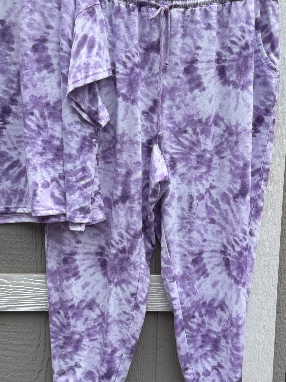 Ladies Purple Tie-Dye Pajama Set - Short Sleeve Top & Jogger Pants - Picture 3 of 6